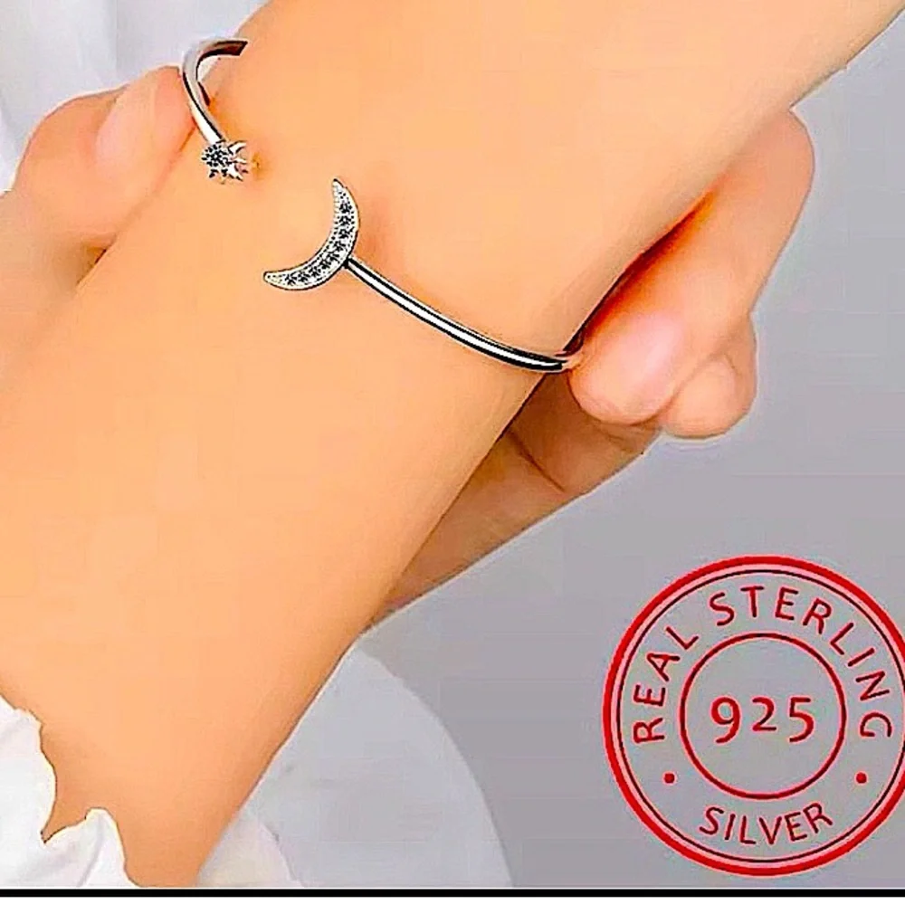 NEW Dainty‎ Moon & Star 925 Sterling Silver Bracelet
